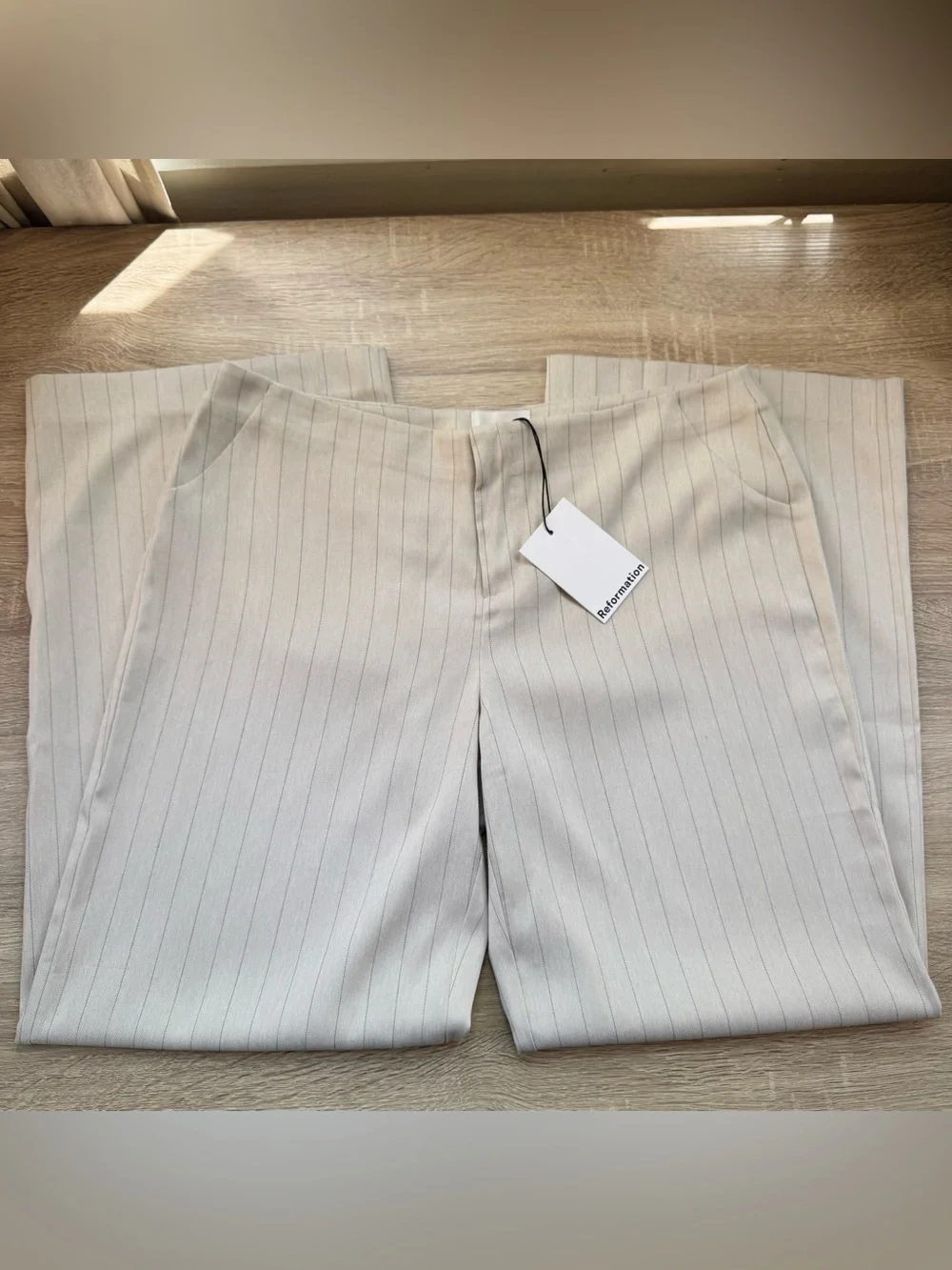 NWT Reformation Vida Low-Rise Pants Dune Stripe Cream 10